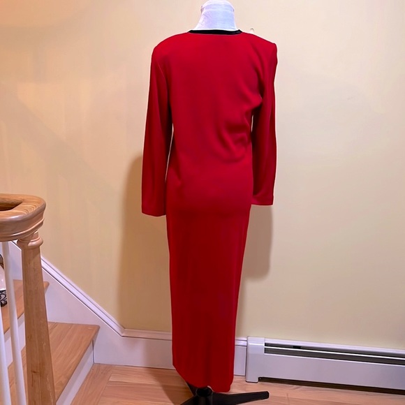 Vintage SUNSHINE STARSHINE Red Ribbed Knit Black Velvet Trim Maxi Dress NWOT - Picture 6 of 9